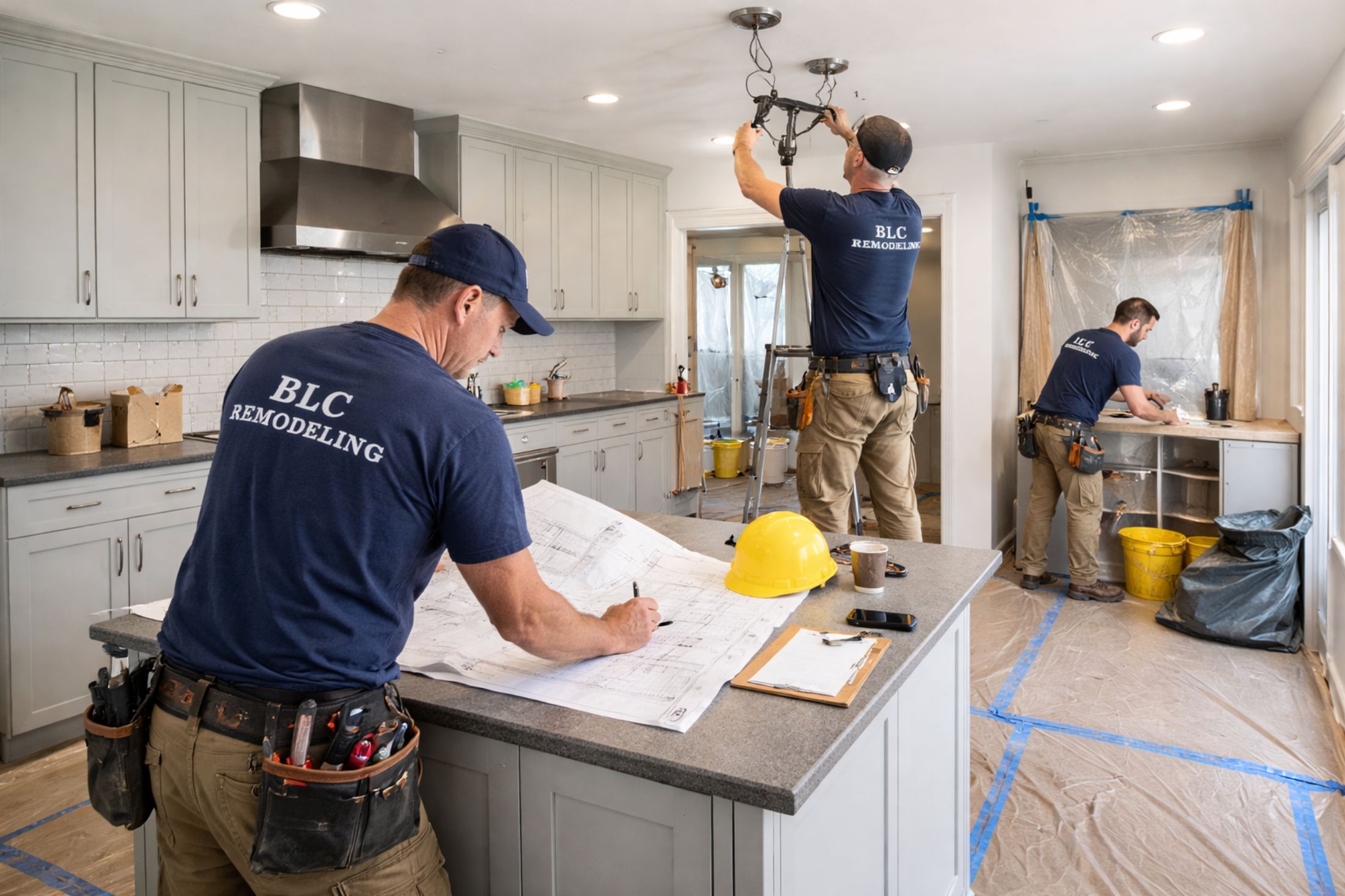 Remodeling team preparing a kitchen before demolition begins