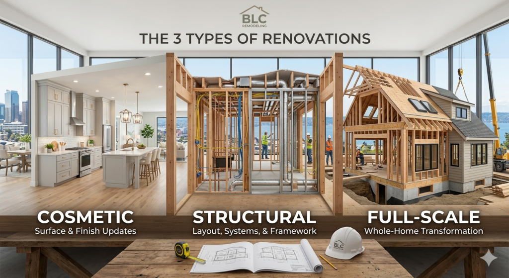 Learn the 3 types of home renovations, their costs, scope, and how to choose the right one for your Bellevue home. Budget smarter with expert guidance